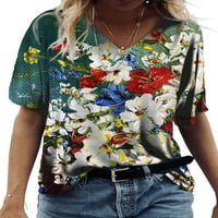 Ženska bluza s kratkim rukavima cvjetni print, ljetna casual v izrez majica
