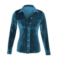 Medcursor Ženska zimska modna gornja bluza Velvet s dugim rukavima Jednostavna elegantna košulja džepne