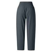 Simu ženske ležerne ravne pantalone Žene Ležerne prilike u boji labavi džepovi Elastične hlače visoke
