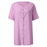 Ženski ljetni vrhovi ruffle s kratkim rukavima majica od pune boje V izrez bluza casual labavi fit bluza