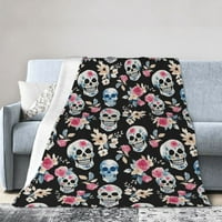 Douzhe Ultra-Soft Micro Fleece lagana flanela Bezet, akvarel dia de muertos lubanje cvijeće Ispiši ugodno