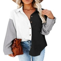 Ženska corduroy labava košulja prema dolje za patchwork bluze jakna bijela i siva xl