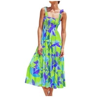 Ljetne haljine za prodaju za žene za žene s dugim rukavima za tisak cvjetnog uzorka Okrugli izrez Midi