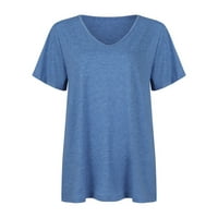 Leylayray ženske bluze Ženske ljetne osnove Majica Solid Boja moda V izrez Kratki rukav labav top plavi