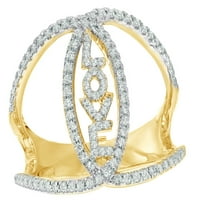 Bijeli prirodni dijamant volite otvoreni prsten za kavez u 10K žutom zlatu
