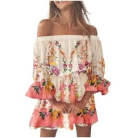 Ljetne haljine za žene Maxi Plus Veličina plaže od ramena Tunika Sunca Loot Fit Bell rukava Mini cvjetne