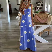 Usmixi haljine za žensku plažu Bobo Laose Hem Spaghetti remen duge haljine bez rukava V-izrez Daisy
