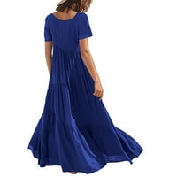 Bazyrey Maxi haljine za žene čvrste haljine ženski okrugli izrez casual kratkih rukava plave l