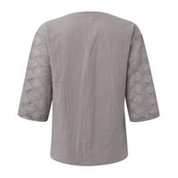 Ženske vrhove rukava casual bluza Čvrsta ženska majica V-izrez ljeto siva 5xl