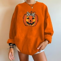 Ženske dukseve Halloween Duge dugih rukava okrugli puloveri za vrat kapi ramena velike dukserije žene, narandžaste