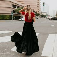 suknje za žene Ženske modne visoki struk Foll Soild Vintage Loose Beach Warm Maxi duga suknja crna + m