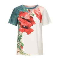 Cvjetni tiskovi za žene Ljeto kratki rukav casual grafički grafički posavi lagani trendy comfy osnovna bluza od tunika Loose Top Red XL