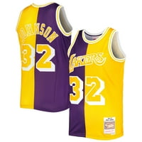 Muški Mitchell & Ness Magic Johnson Purple Gold Los Angeles Lakers Classics Split Swingman Jersey