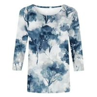 Zunfeo majice za žene za žene Trendy Ležerne prilike za jesen Tunika Majica Loot Fit Crewneck Pulover vrhove Bluze - plava 3xl