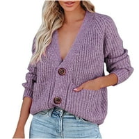 ChicCall žensko dugme dolje kardigan V izrez dugih rukava s rebrastim pletenim pletenim džemperima na klirensu