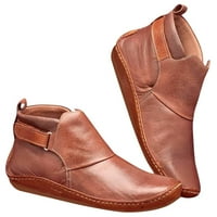 Homchy Cipele žene Vintage kožne čizme ravne vodootporne cipele zimske okrugle cipele