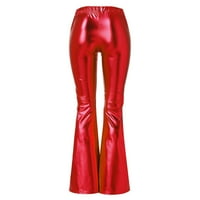 IOPQO gamaše za žene Ženske sjajne metalne pantalone visokog struka rastezljivo zvono dno širine noga