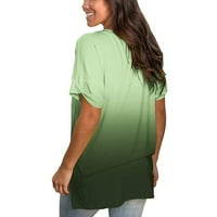 Ženska V izrez dnevne košulje Side Split Trendy Summer Ombre Tuntic Tun Ispisano Roll up rukav labavi