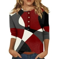 USMixi ženski vrhovi Dressy casual osnovni fit modni gumb gore udobne lagane pulover Henley majice Ljeto