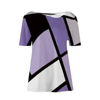 Ženske boje bloka dame i bluze kratki rukav Ležerne prilike Letnje V izrez Košulje Purple XL