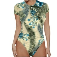 BodySuit za ženske kombinezone sa kratkim rukavima V-izrez T majica Bodi, cvjetni printuje plaža jednodijelna