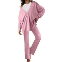 Puntoco Plus Veličina čišćenja ženskog stila naborana široka labava košulja u boji duge hlače ružičaste 4
