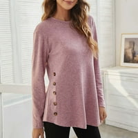 Ženska modna casual okruglica s dugim rukavima dugih rukava gumb Top majica Bluza Dressy Trendy Plus