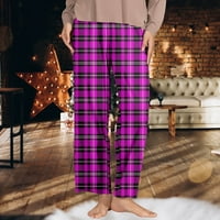 Huaai Womens Classic Plaid Elastic Struk bočni džepovi Hlače Ležerne kućne hlače Ležerne hlače za žene