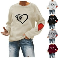 Bicoasu ženski casual modni dan zaljubljenih tiskani pulover s dugim rukavima, sivi, sivi, xxl