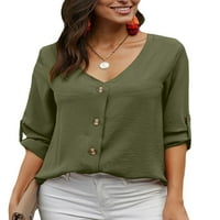 Avamo Spring Fall Plain košulja za žene valjane rukave TOP dame casual uredski rad dnevno V majice izrez S-XXL Green L