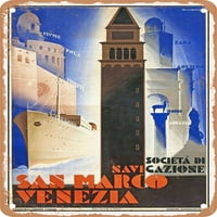 Metalni znak - navigacijska kompanija San Marco Venecija Vintage ad - Vintage Rusty Look