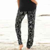 Ženska elastična struka Slack Women High Squik Ispis Easy Hlače Duge pantalone Boho Beach Džepovi hlača