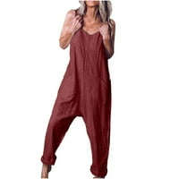 Žene prevelike ljetne hlače kombinezone casual labavi džepovi Rompers Baggy Playuit pamučni posteljina skakača sa vinom XL-om