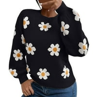 SoeighxZC Ženski pulover Dugene tverleneck džemper dugih rukava Klintni vrhovi ležerne bluze kraljevske dukseve vrhovi pune boje cvjetnog ispisanog kaputa