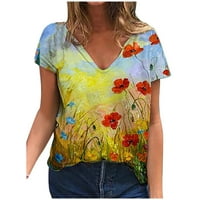 Ženske modne majice kratki rukav Tees Labavi mocioni odjeću za djevojke V-izrez majica Cvjetni vrhovi