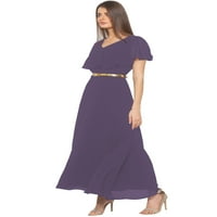 Eloria Ženski Georgette Frield Design V izrez bez rukava Duga Maxi haljina, boja: ljubičasta