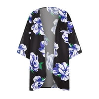 Ženski cvjetni print Puff rukav kimono kardigan labav šifon pokriti casual bluza vrhova kaputa jakna