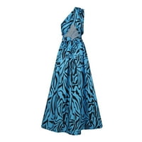 Ljetne haljine Trendy tiskani jedno rame A-line Dužina gležnja, haljina bez rukava plava l