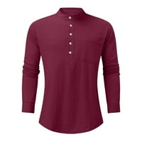 Muška majica muške casual moda gornji štand ovratnik čvrsta košulja dugi rukav džep pamuk gumb labav