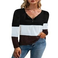 Calzi V izrez za žene Ležerne prilike tuničke bluze Labava udobna majica Blok u boji dugih rukava Pulover