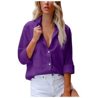 Trendi vrhovi za žene Business Casual Button Swirts, Jesen Solid Color V izrez Labavi bluza Ležerne