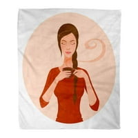 Flannel baca pokrivačica od prekrasne žene uživajući u crnom čajnu kafu odrasle meka za krevet i kauč
