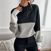 Ženski okrugli vrat ubode u boji pletenja u pulover rekreativni džemper s dugim rukavima vrhovi hot8sl4868727