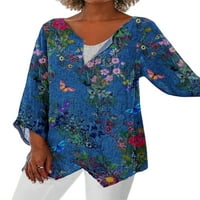 Rejlun majica za žene cvjetni print majica V izrez Tee Laicover Pulover Vintage Holiday Tunic Bluse