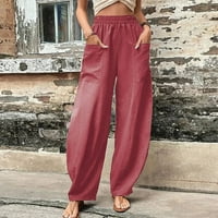 Žene pune dužine hlače za hlače Čvrsto povremene slobodno vrijeme BIB hlače sa džepovima pantalone dugih hlača ženske hlače trendi, crvena, 3xl