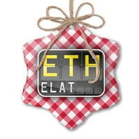 Christmas Ornament Eth Airport Code za Elat Red Plaid Neonblond
