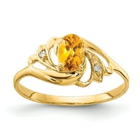 14K žuto zlato 6x ovalna citrina provjera AA Real Diamond Ring