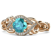 London Blue Topaz i dijamantski zaručnički prsten 1. CT TW u 14K Rose Gold.Size 5