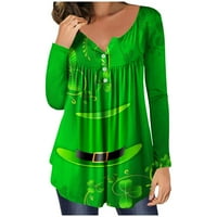 CLLIOS St. Patrick's Henley majice Žene Ležerne prilike dugih rukava Print Tee Irish Crew vrat modni