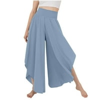 Ženske hlače široke noge visokog struka elastične struke joga hlače hipi hlače boho plaža plus veličine hlače svijetlo blue_ xl